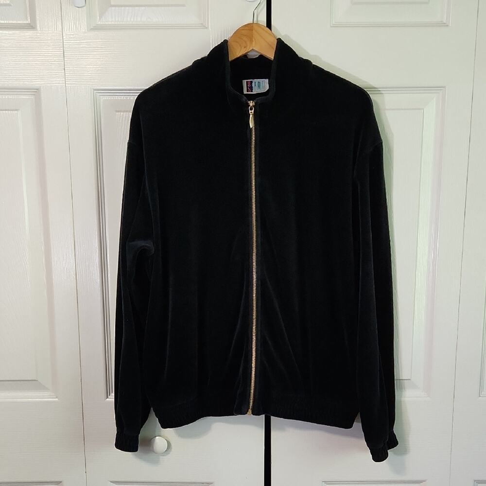 Vintage Bolo Spirit Womens‎ Black Velvet Track Jacket Size LG Elastic Waist Zip